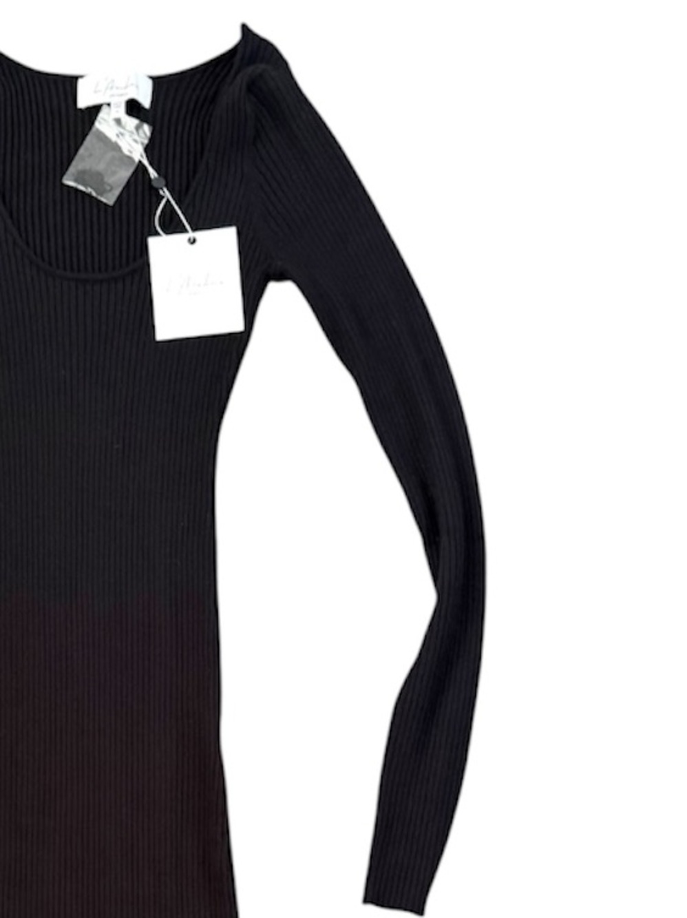 L’Academie Black Ribbed Side Slit Long Sleeve Maxi Dress NWT - Picture 7 of 10